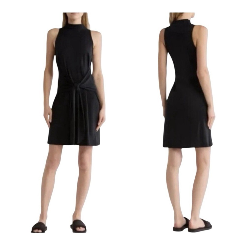 VINCE Knot Pima Cotton Black Sheath Dress‎ Tie Waist NWOT